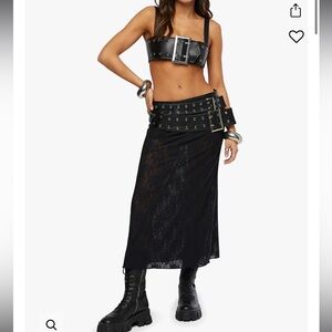 Weworewhat: Double Belt Midi Skirt & Buckle Bandeau Top